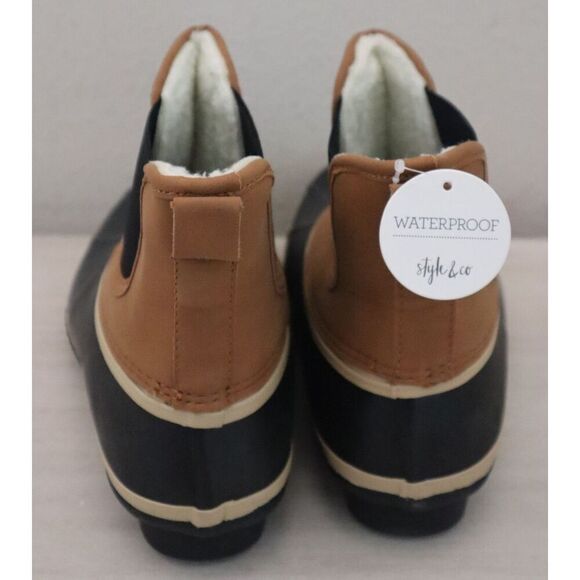 Style & Co. Womens 10M Chestnut Brown Harlii PU Leather Pull-On Ankle Duck Boots - Picture 9 of 13